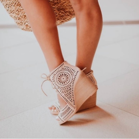 Jeffrey Campbell Shoes - Jeffrey Campbell Rodillo Laser Cut Lace Up Open Toe Wedge Sandals Booties sz 6.5